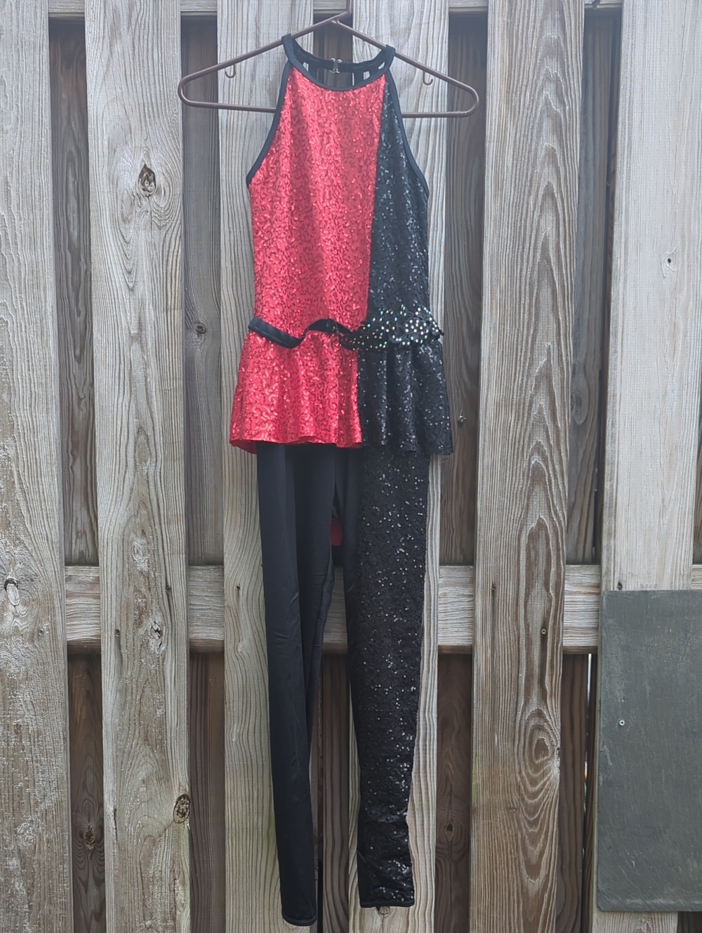 Sparkling Red & Black Sequin Jumpsuit
